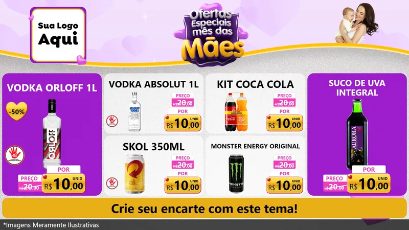 Modelo de TV para TV Horizontal com o tema Ofertas Especiais - Mês das Mães para Distribuidora de bebidas