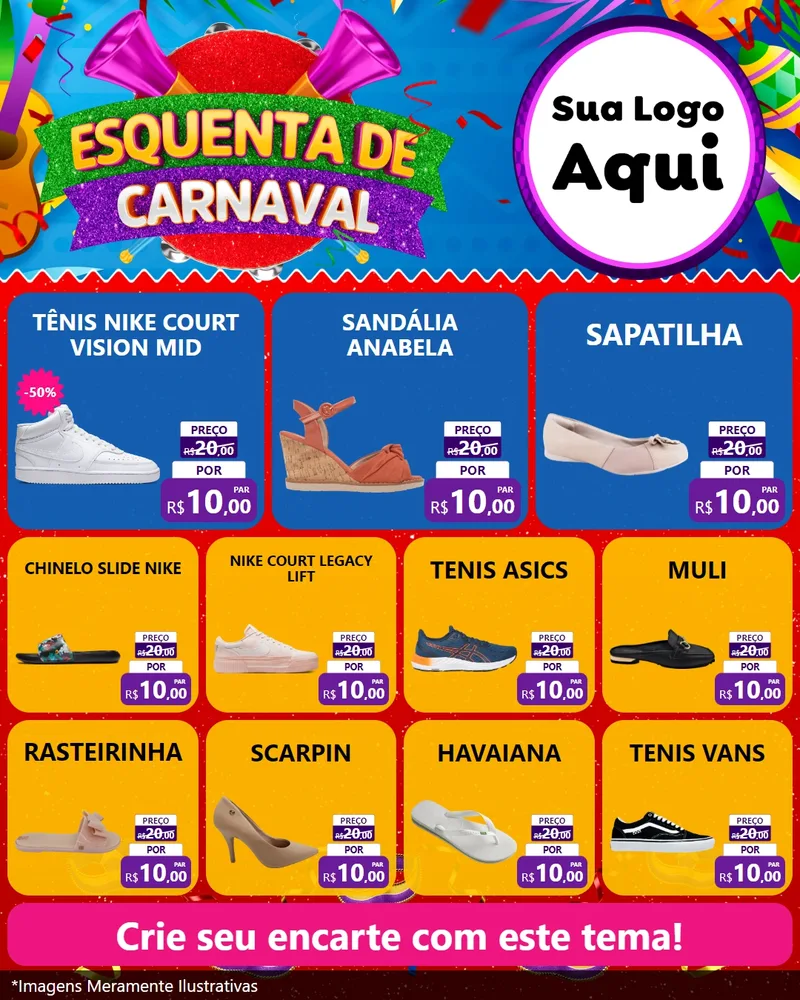 Modelo de Rede Social para Feed Instagram com o tema Esquenta de Carnaval para Calçados