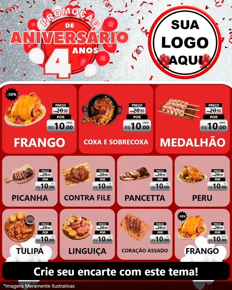 Modelo de Rede Social para Feed Instagram com o tema Promoção de Aniversário - 4 Anos para Assados