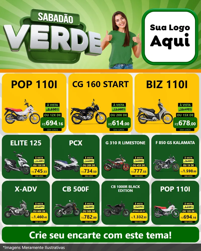 Modelo de Rede Social para Feed Instagram com o tema Sabadão Verde para Concessionaria de Motos