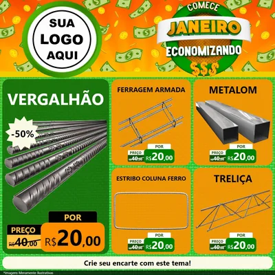 Modelo de Rede Social para Feed Facebook com o tema Comece Janeiro Economizando para Ferragens