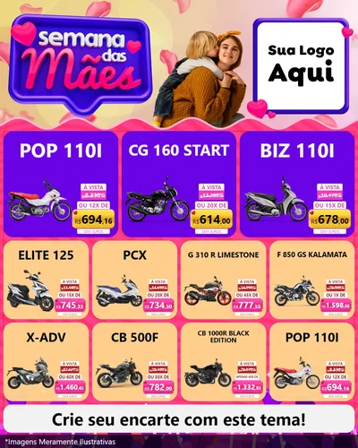 Modelo de Rede Social para Feed Instagram com o tema Semana das Mães para Concessionaria de Motos