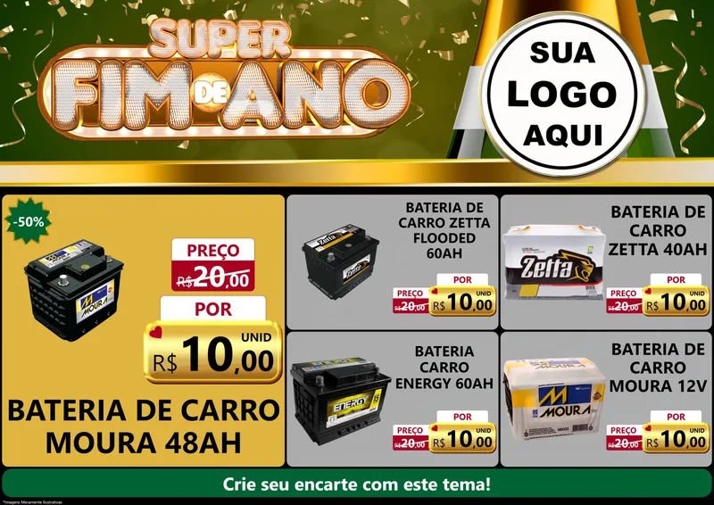 Modelo de Encarte para Encarte A4 Horizontal com o tema Super Fim de Ano para Baterias Elétricas