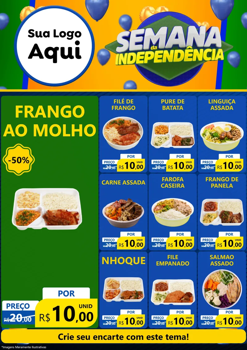 Modelo de Encarte para Encarte A4 Vertical com o tema Semana da Independência para Restaurante