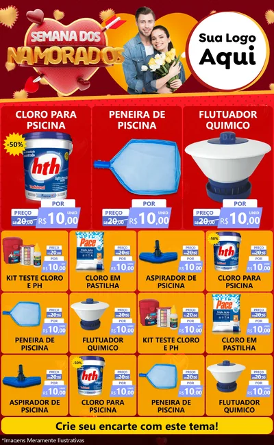 Modelo de Encarte para Encarte Grande com o tema Semana dos Namorados para Produtos para Piscina