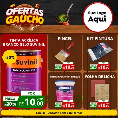 Modelo de Rede Social para Feed Facebook com o tema Ofertas Dia do Gaúcho para Tintas e Ferramentas
