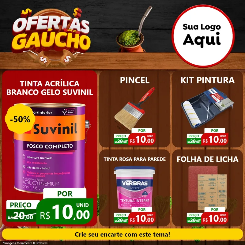 Modelo de Rede Social para Feed Facebook com o tema Ofertas Dia do Gaúcho para Tintas e Ferramentas
