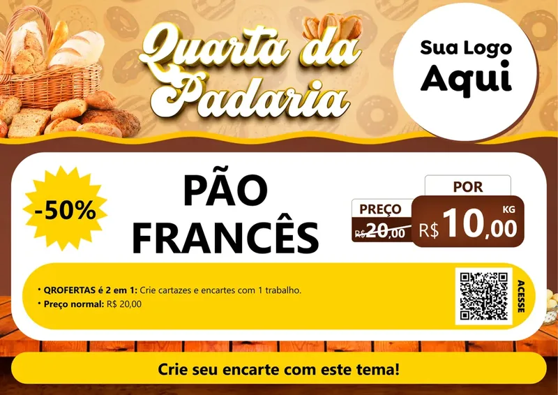Modelo de Cartaz para Cartaz A4 Horizontal com o tema Quarta da Padaria para Padaria