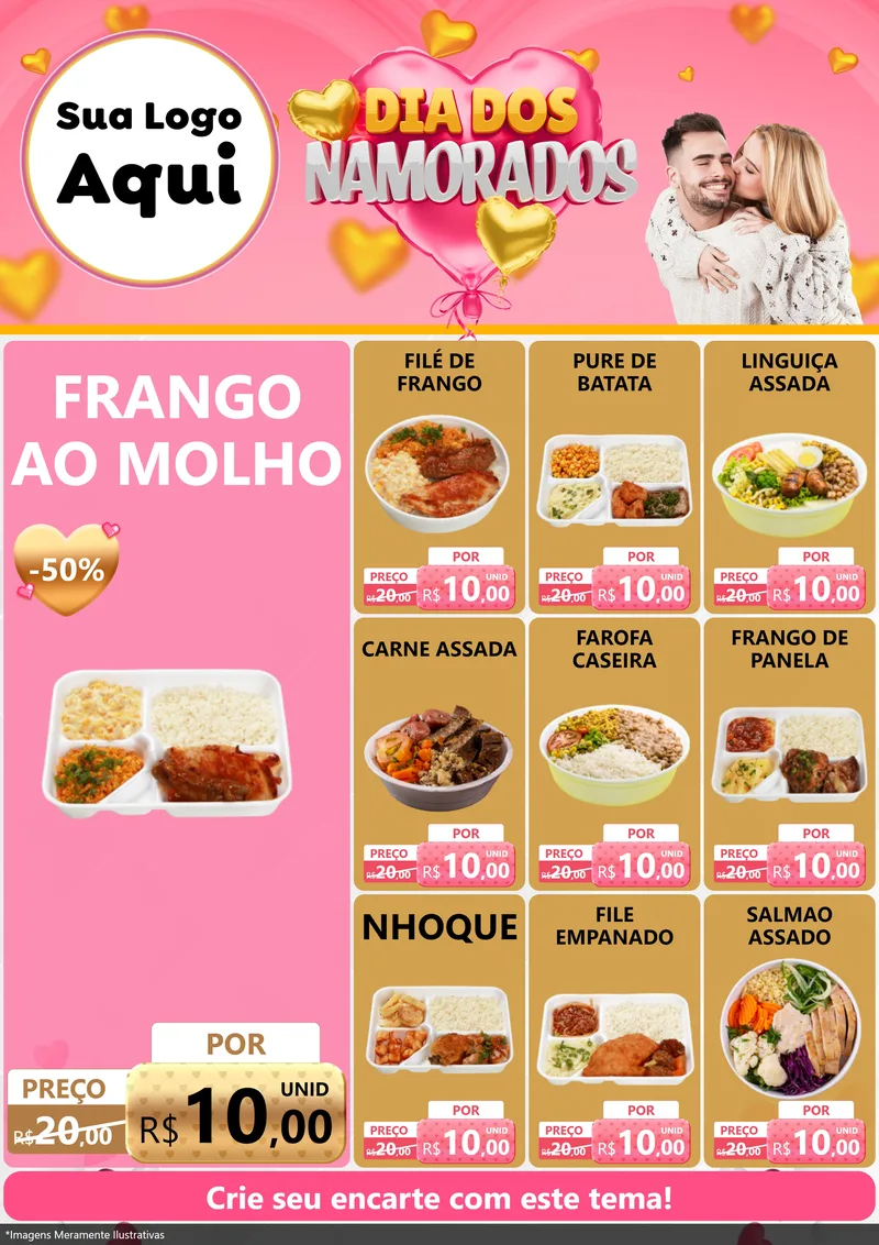 Modelo de Encarte para Encarte A4 Vertical com o tema Dia dos Namorados para Restaurante
