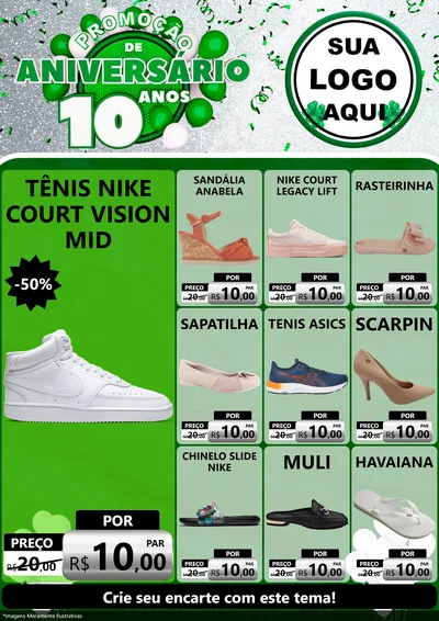 Modelo de Encarte para Encarte A4 Vertical com o tema Promoção de Aniversário - 10 Anos para Calçados