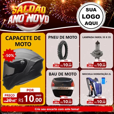Modelo de Rede Social para Feed Facebook com o tema Saldão de Ano Novo para Moto peças