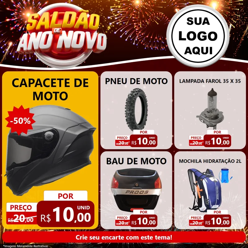 Modelo de Rede Social para Feed Facebook com o tema Saldão de Ano Novo para Moto peças
