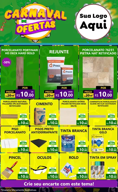 Modelo de Encarte para Encarte Grande com o tema Carnaval de Ofertas para Pisos e revestimentos