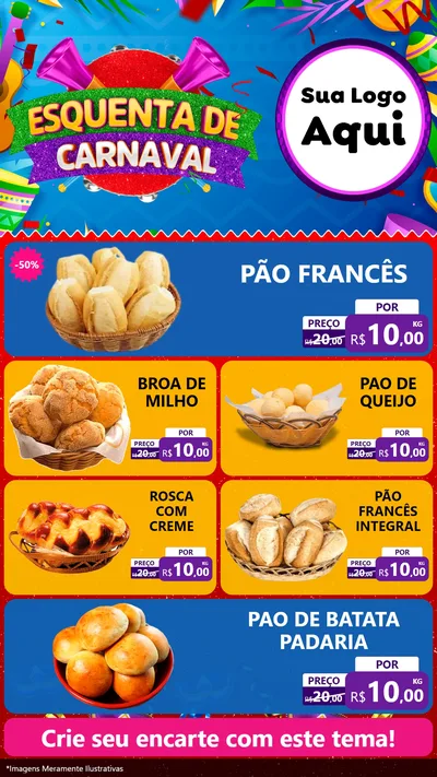 Modelo de TV para TV Vertical com o tema Esquenta de Carnaval para Padaria