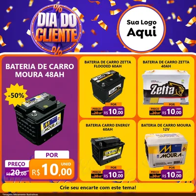 Modelo de Rede Social para Feed Facebook com o tema Dia do Cliente para Baterias Elétricas