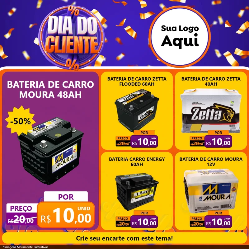 Modelo de Rede Social para Feed Facebook com o tema Dia do Cliente para Baterias Elétricas