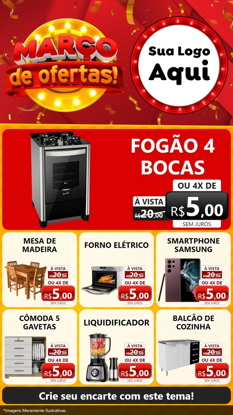 Modelo de Rede Social para Stories com o tema Março de Ofertas! para Móveis e Eletro