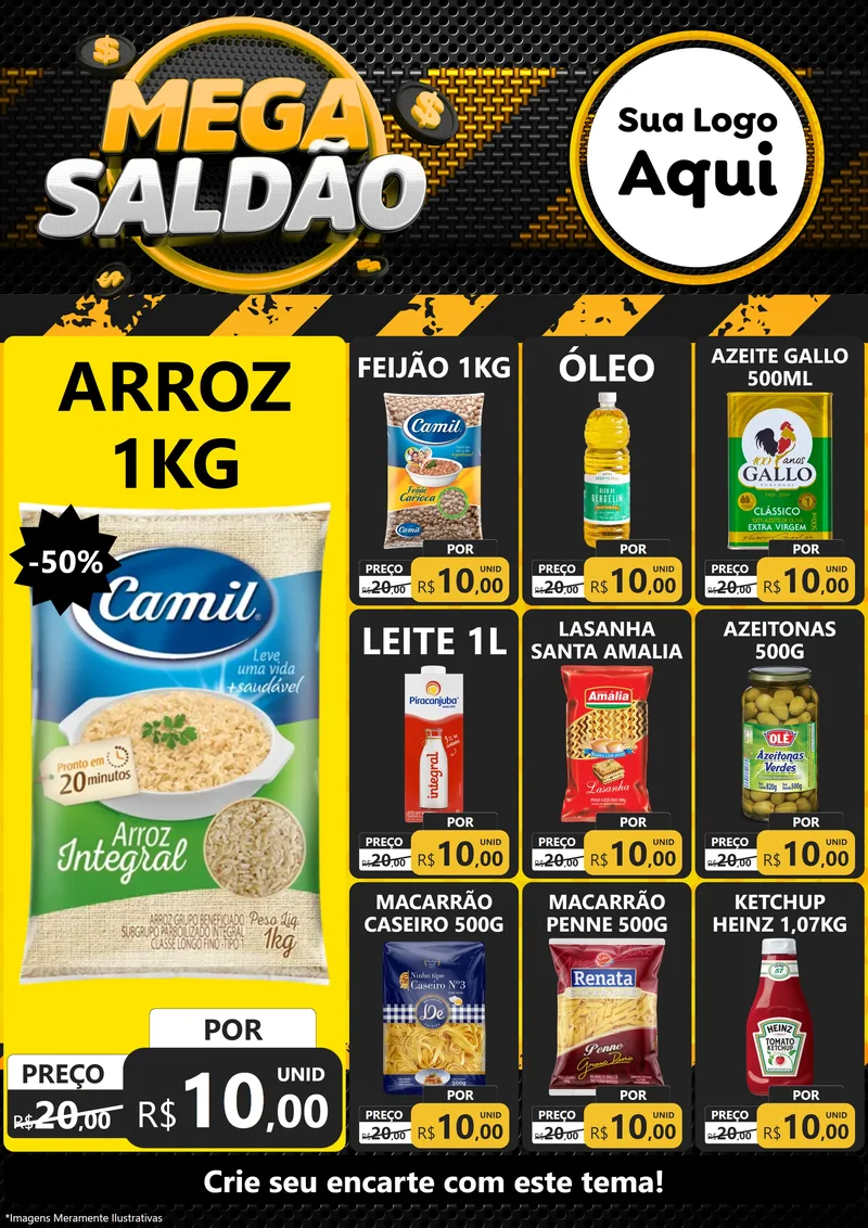 Modelo de Encarte para Encarte A4 Vertical com o tema Mega Saldão para Supermercado