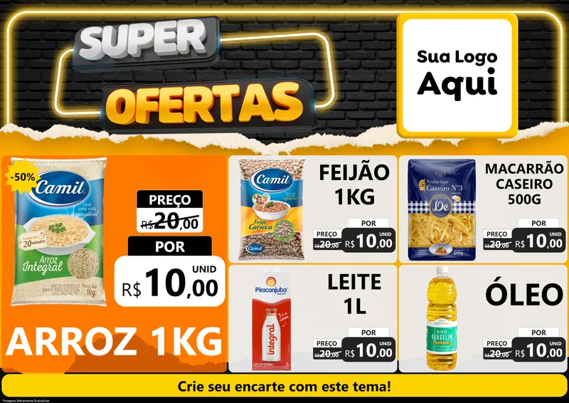 Modelo de Encarte para Encarte A4 Horizontal com o tema Super Ofertas para Supermercado
