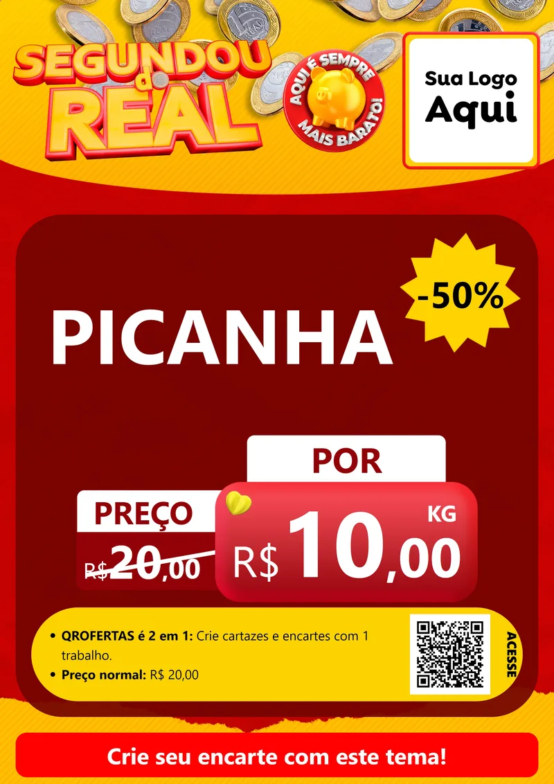 Modelo de Cartaz para Cartaz A4 Vertical com o tema Segundou do Real para Açougue