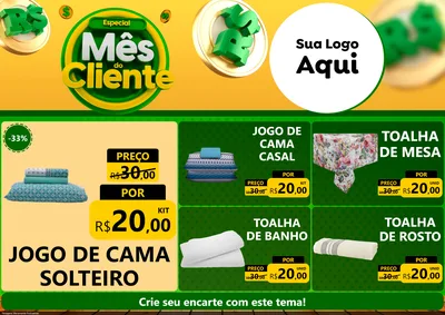 Modelo de Encarte para Encarte A4 Horizontal com o tema Especial Mês do Cliente para Cama, Mesa e Banho