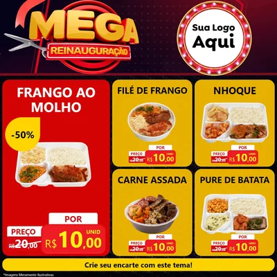 Modelo de Rede Social para Feed Facebook com o tema Mega Reinauguração para Restaurante