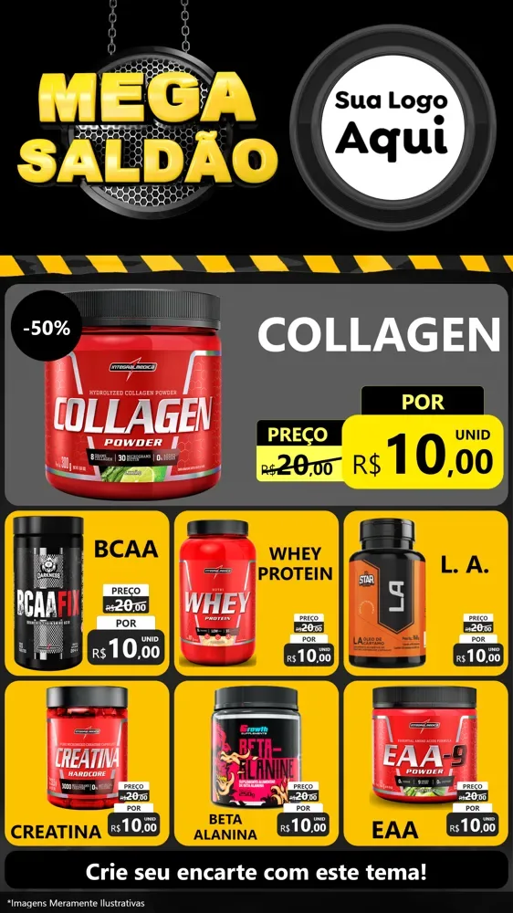 Modelo de Rede Social para Stories com o tema Mega Saldão para Suplementos alimentares