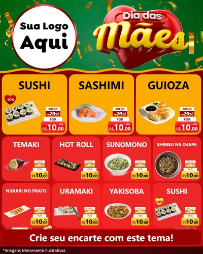 Modelo de Rede Social para Feed Instagram com o tema Dia das Mães para Comida japonesa