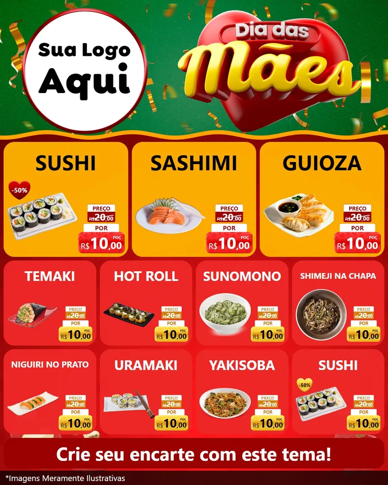 Modelo de Rede Social para Feed Instagram com o tema Dia das Mães para Comida japonesa