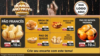 Modelo de TV para TV Horizontal com o tema Liquida Ano Novo Imperdível para Padaria