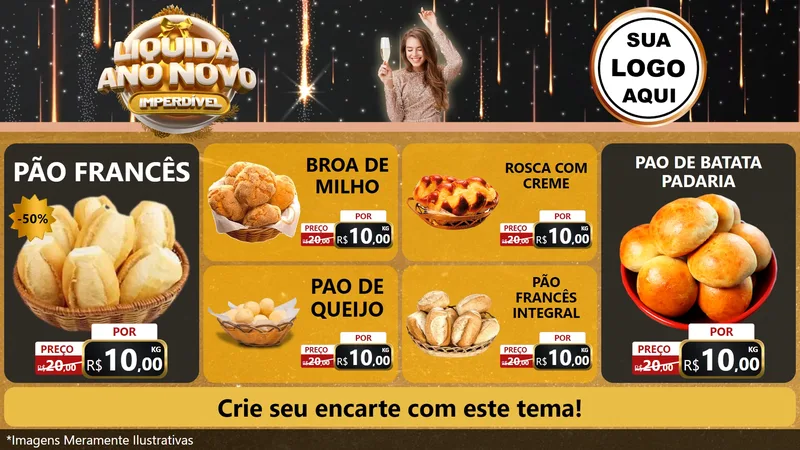 Modelo de TV para TV Horizontal com o tema Liquida Ano Novo Imperdível para Padaria
