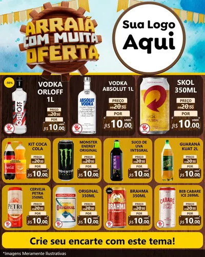 Modelo de Rede Social para Feed Instagram com o tema Ofertas de São João - Junina para Distribuidora de bebidas
