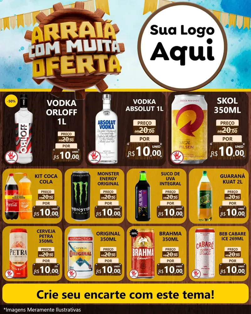 Modelo de Rede Social para Feed Instagram com o tema Ofertas de São João - Junina para Distribuidora de bebidas