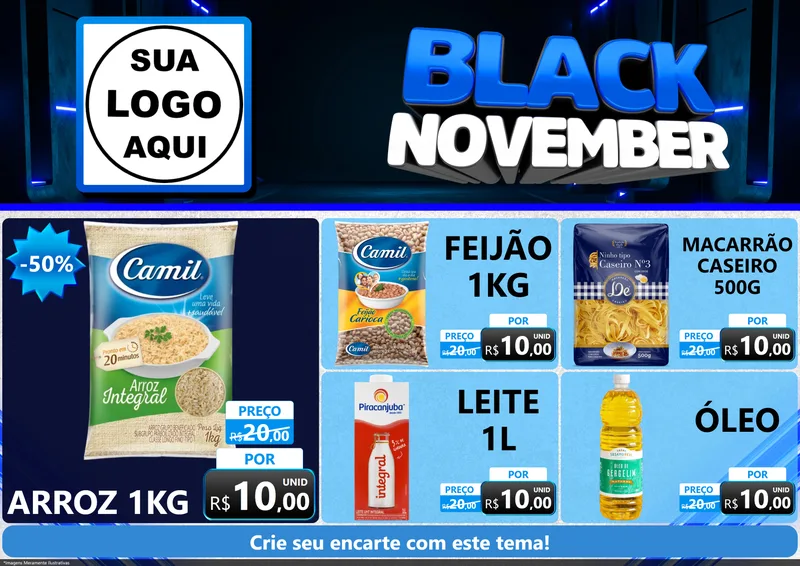 Modelo de Encarte para Encarte A4 Horizontal com o tema Black November para Supermercado