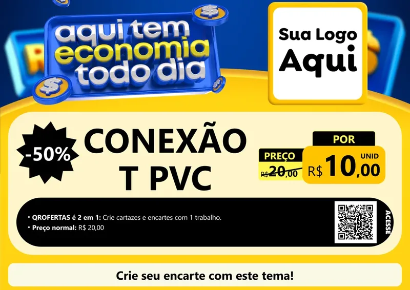 Modelo de Cartaz para Cartaz A4 Horizontal com o tema Aqui Tem Economia Todo Dia para Tubos e conexões