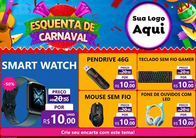 Modelo de Encarte para Encarte A4 Horizontal com o tema Esquenta de Carnaval para Informática