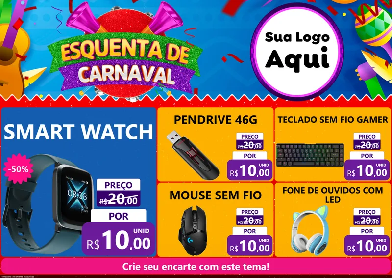 Modelo de Encarte para Encarte A4 Horizontal com o tema Esquenta de Carnaval para Informática