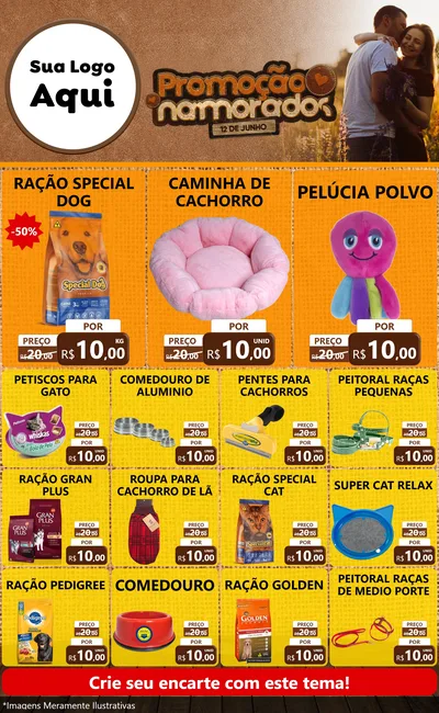 Modelo de Encarte para Encarte Grande com o tema Promoção Namorados para Pet Shop