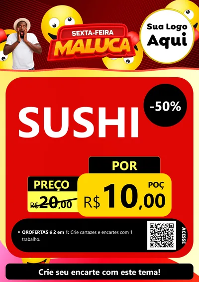 Modelo de Cartaz para Cartaz A4 Vertical com o tema Sexta-feira Maluca para Comida japonesa