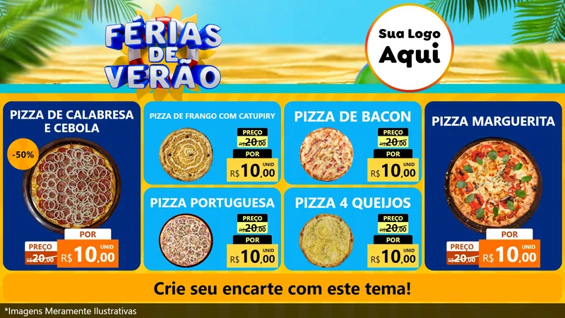 Modelo de TV para TV Horizontal com o tema Férias de Verão para Pizzaria