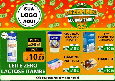 Modelo de Encarte para Encarte A4 Horizontal com o tema Comece Dezembro Economizando para Frios e Laticínios