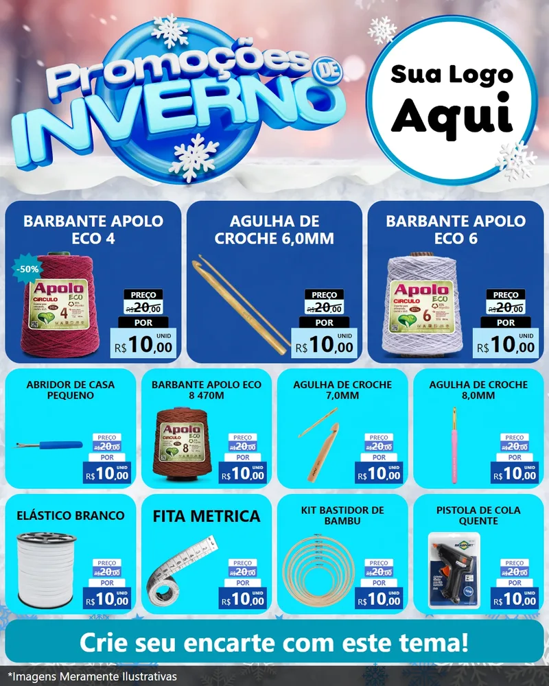 Modelo de Rede Social para Feed Instagram com o tema Promoções de Inverno para Armarinho e Aviamentos