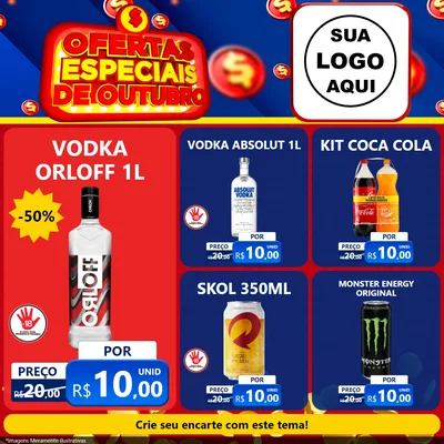 Modelo de Rede Social para Feed Facebook com o tema Ofertas Especiais de Outubro para Distribuidora de bebidas