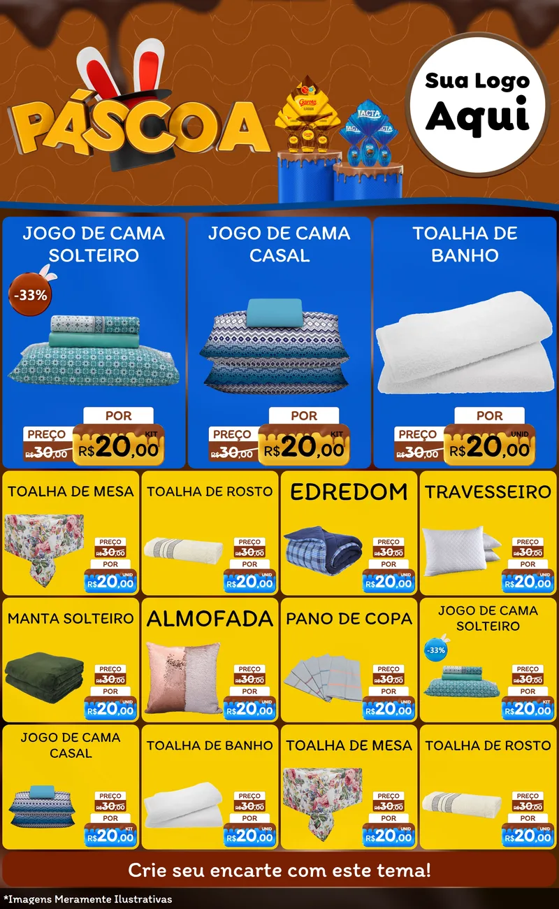Modelo de Encarte para Encarte Grande com o tema Páscoa para Cama, Mesa e Banho