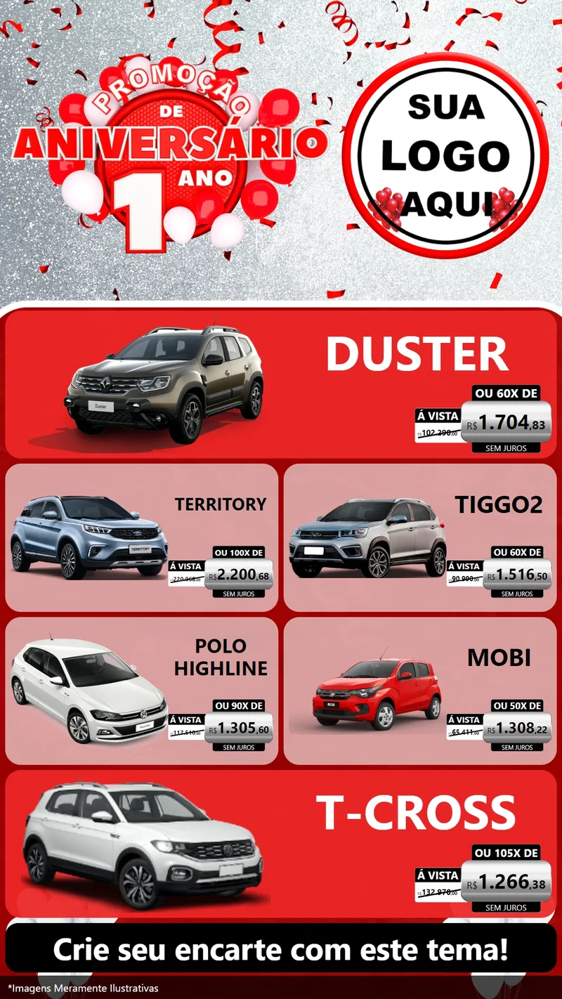 Modelo de TV para TV Vertical com o tema Promoção de Aniversário - 1 Ano para Concessionaria de Carros
