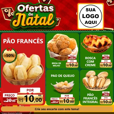 Modelo de Rede Social para Feed Facebook com o tema Ofertas de Natal para Padaria