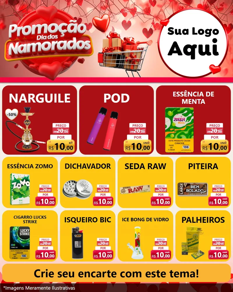 Modelo de Rede Social para Feed Instagram com o tema Promoção Dia dos Namorados para Tabacaria