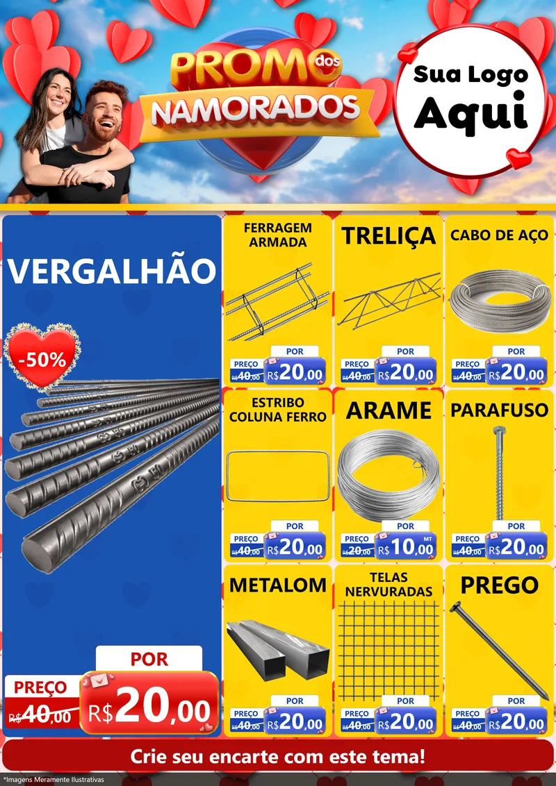 Modelo de Encarte para Encarte A4 Vertical com o tema Promo dos Namorados para Ferragens