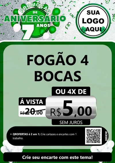 Modelo de Cartaz para Cartaz A4 Vertical com o tema Promoção de Aniversário - 7 Anos para Móveis e Eletro
