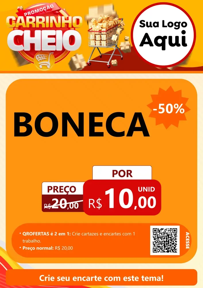 Modelo de Cartaz para Cartaz A4 Vertical com o tema Promoção carrinho cheio para Brinquedos